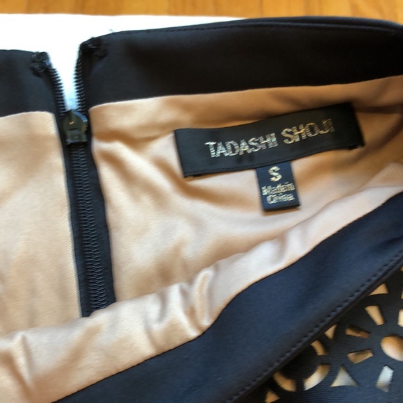 Tadashi Shoji black/tan midi dress - Picture 2 of 9